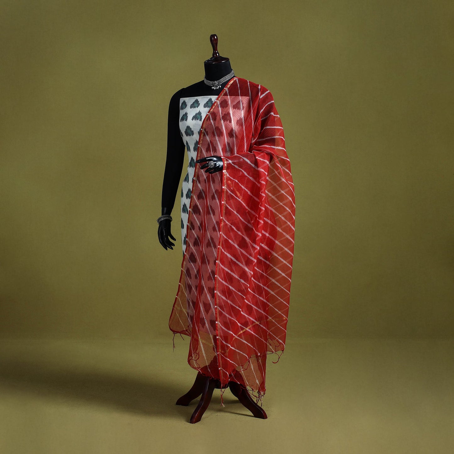 Red - tie-dye kota doria cotton leheriya dupatta 06