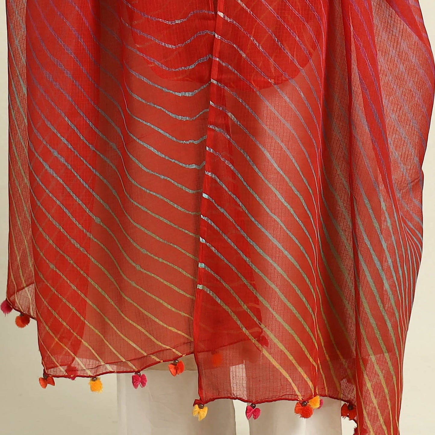 Buy Tie & Dye Red Kota Doria Cotton Leheriya Dupatta