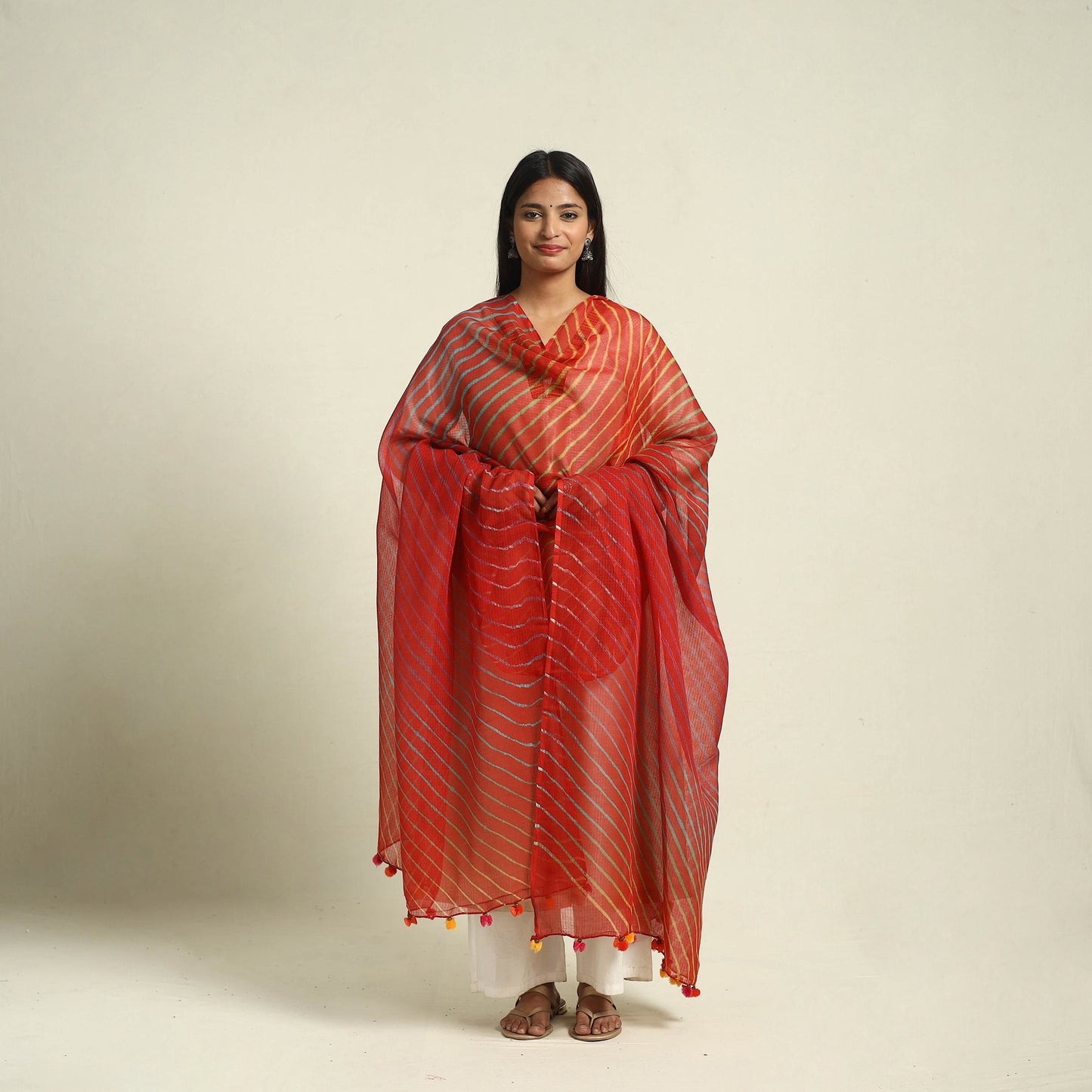 Buy Tie & Dye Red Kota Doria Cotton Leheriya Dupatta