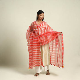  Red Tie & Dye Kota Doria Cotton Leheriya Dupatta