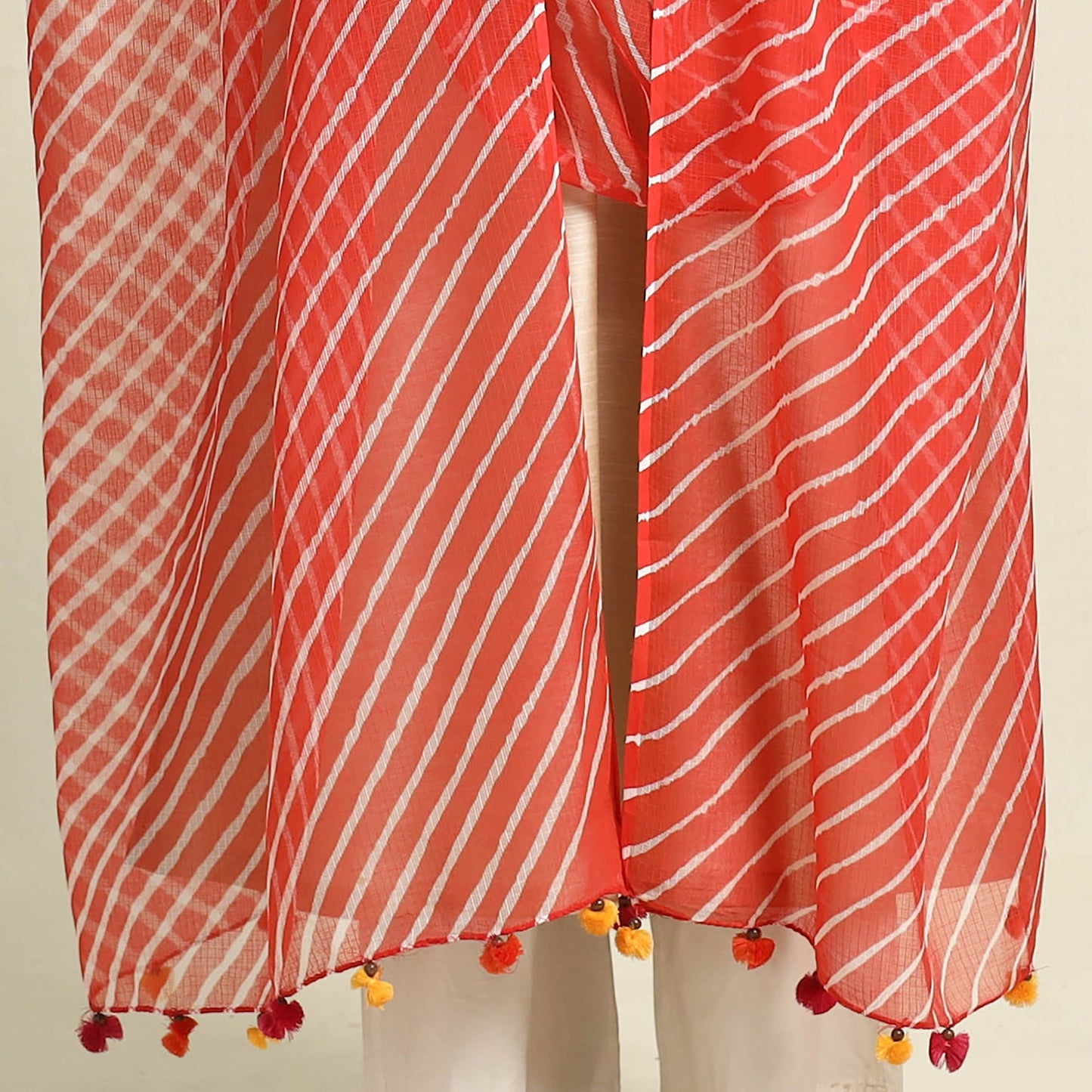  Red Tie & Dye Kota Doria Cotton Leheriya Dupatta