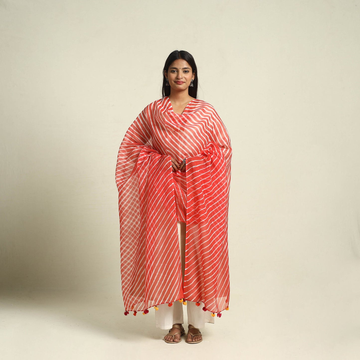  Red Tie & Dye Kota Doria Cotton Leheriya Dupatta