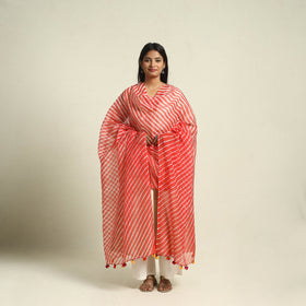  Red Tie & Dye Kota Doria Cotton Leheriya Dupatta