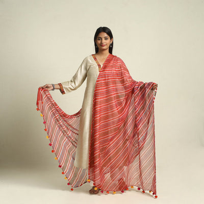 Buy Tie & Dye Red Kota Doria Cotton Leheriya Dupatta
