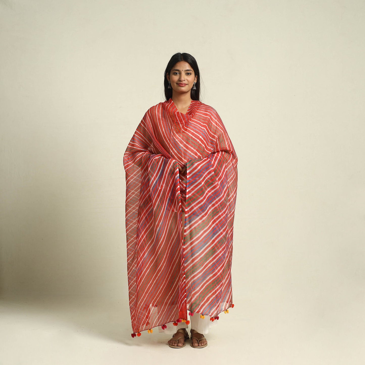 Buy Tie & Dye Red Kota Doria Cotton Leheriya Dupatta