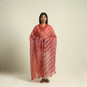Buy Tie & Dye Red Kota Doria Cotton Leheriya Dupatta
