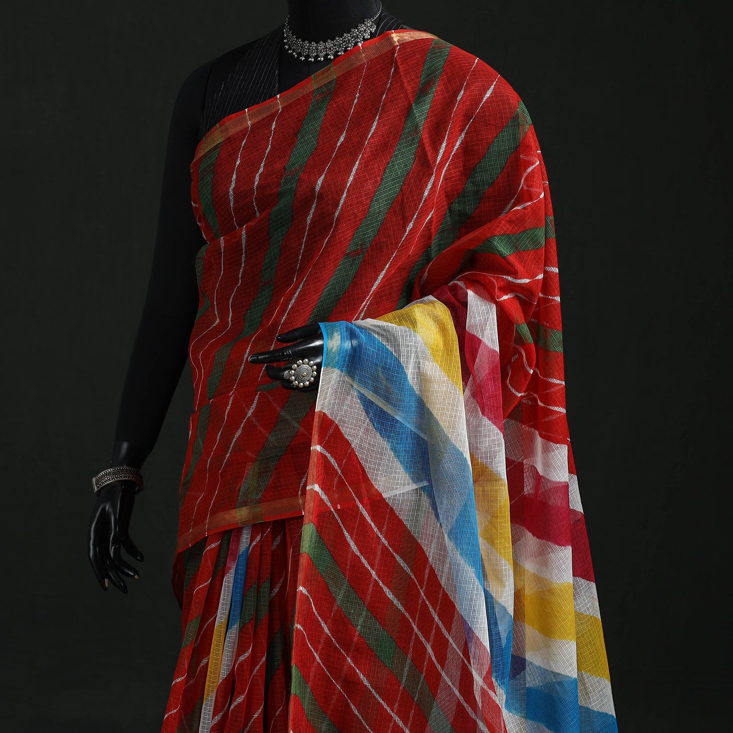 Tie-dye kota doria cotton leheriya saree 01 - handcrafted