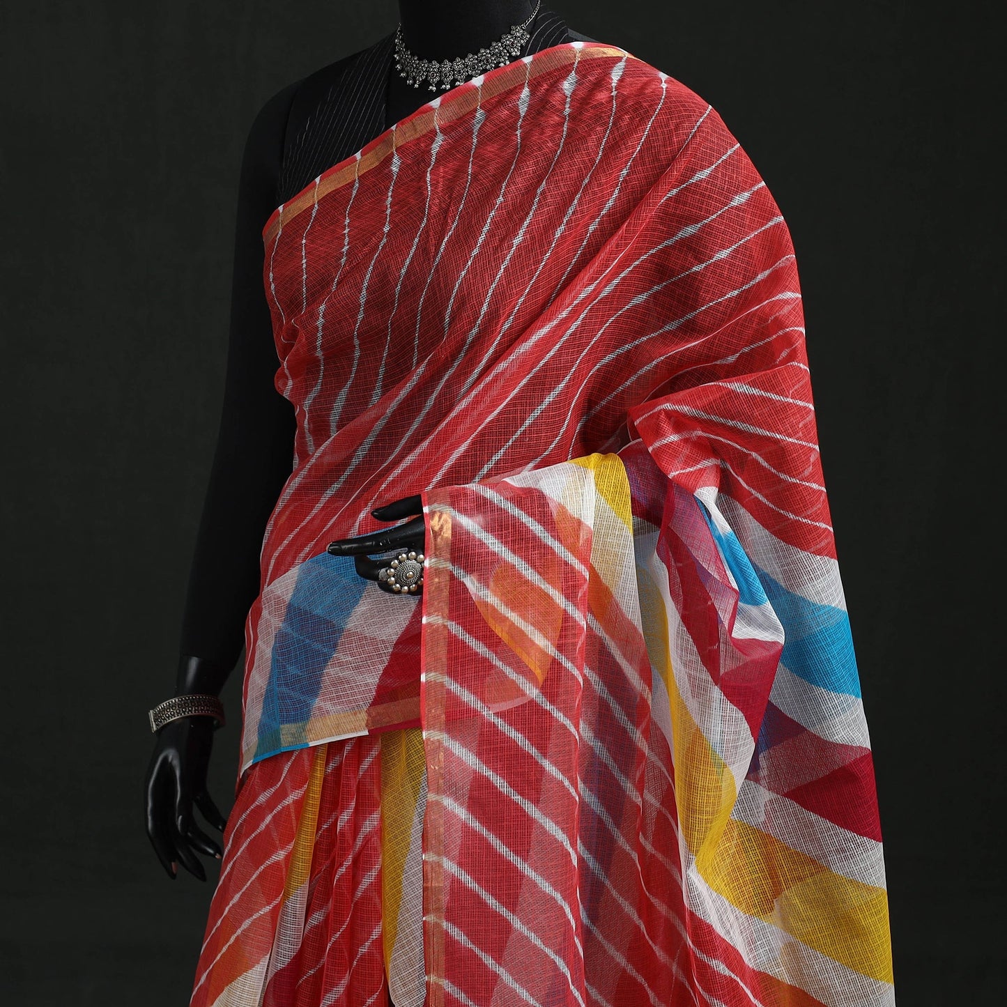 Tie-dye kota doria cotton leheriya saree 13 - handcrafted