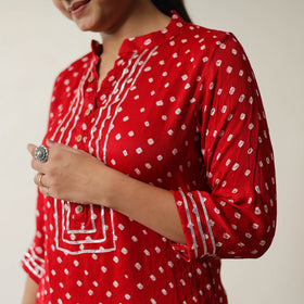 Red - tie & dye modal silk straight bandhani kurta 01