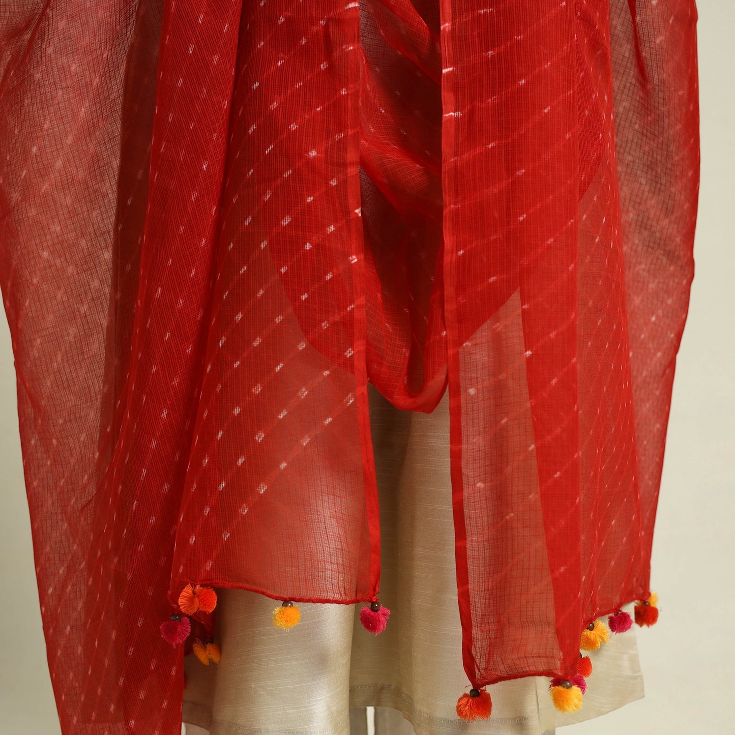 Buy Tie & Dye Mothra Red Kota Doria Cotton Leheriya Dupatta