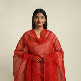 Buy Tie & Dye Mothra Red Kota Doria Cotton Leheriya Dupatta