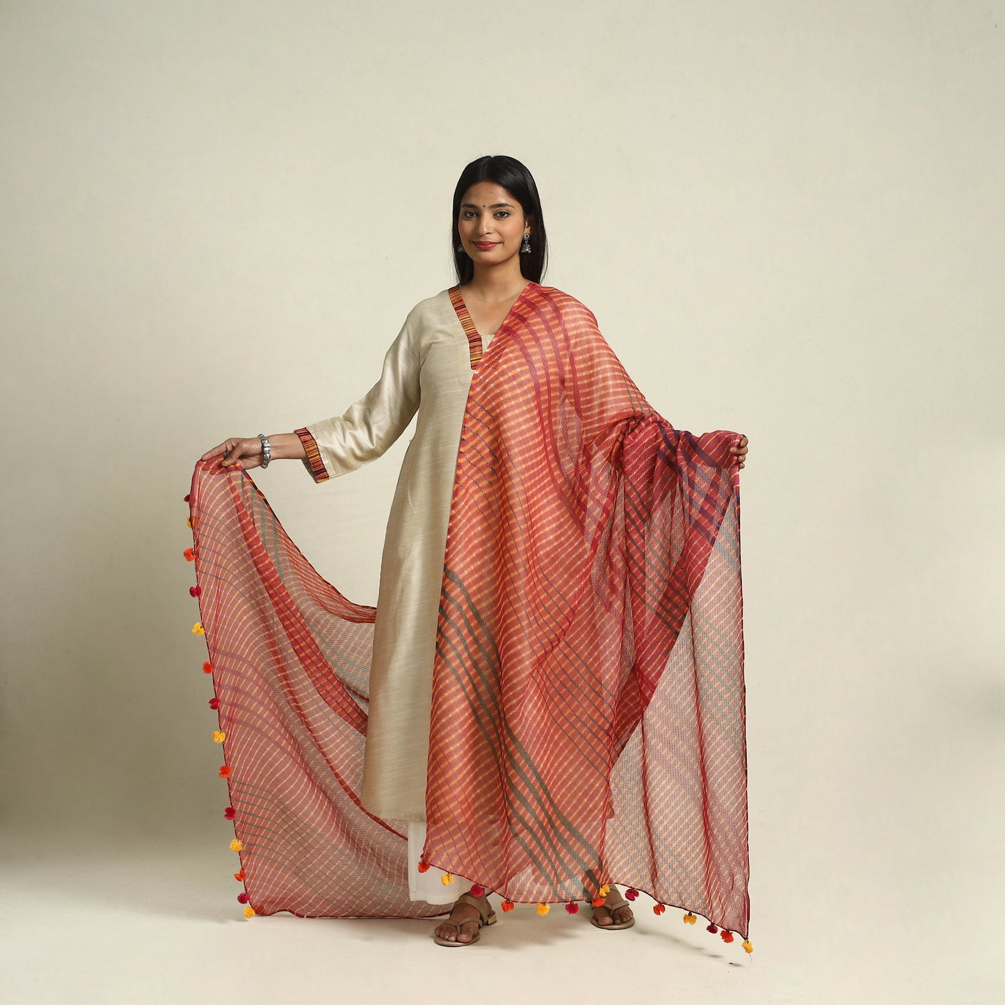 Red - tie & dye mothra kota doria cotton leheriya dupatta