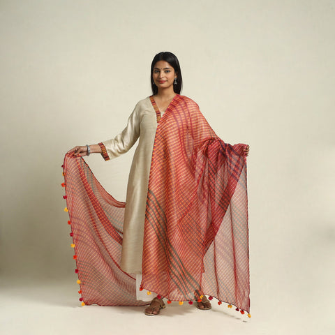 Red - tie & dye mothra kota doria cotton leheriya dupatta