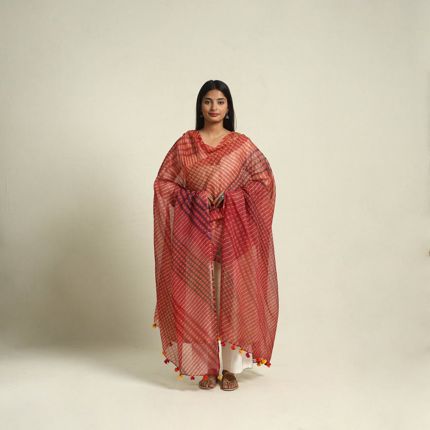Red - tie & dye mothra kota doria cotton leheriya dupatta
