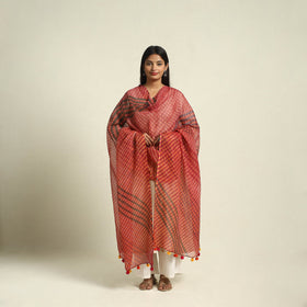  Tie & Dye Red Mothra Kota Doria Cotton Leheriya Dupatta