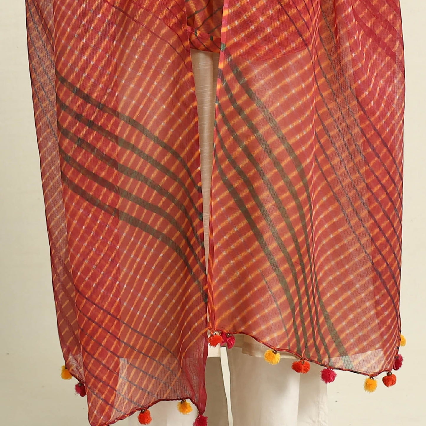  Tie & Dye Red Mothra Kota Doria Cotton Leheriya Dupatta