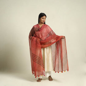  Tie & Dye Red Mothra Kota Doria Cotton Leheriya Dupatta