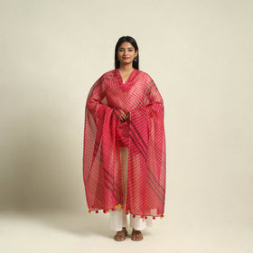  Tie & Dye Red Mothra Kota Doria Cotton Leheriya Dupatta