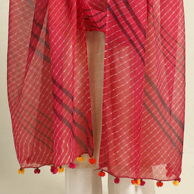  Tie & Dye Red Mothra Kota Doria Cotton Leheriya Dupatta