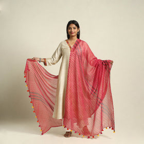 Red Tie & Dye Mothra Kota Doria Cotton Leheriya Dupatta