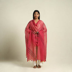 Red Tie & Dye Mothra Kota Doria Cotton Leheriya Dupatta