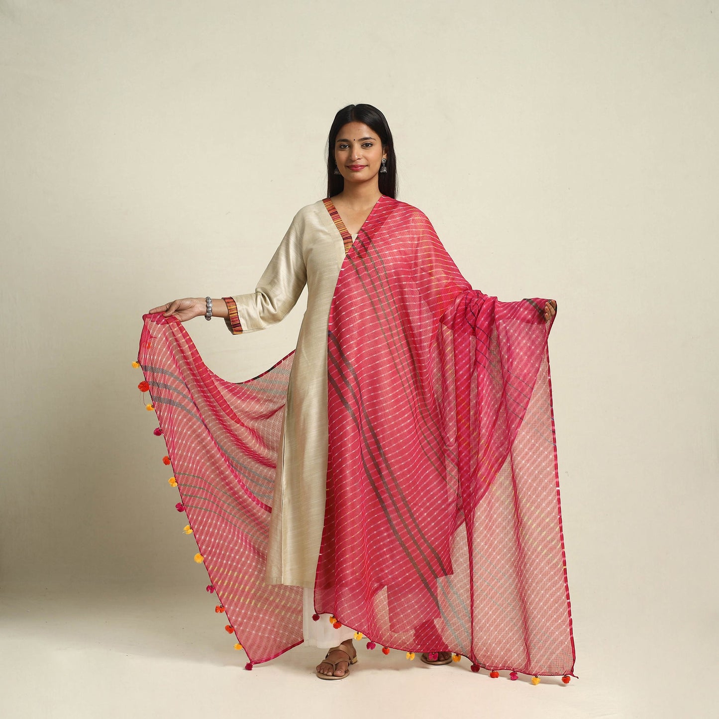 Buy Tie & Dye Red Mothra Kota Doria Cotton Leheriya Dupatta