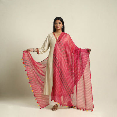 Buy Tie & Dye Red Mothra Kota Doria Cotton Leheriya Dupatta
