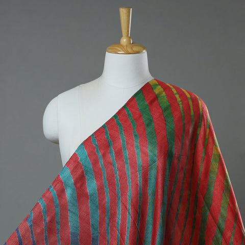 Red Leheriya Tie-Dye Tussar Silk Handloom Fabric 