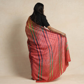  Red Leheriya Tie-Dye Tussar Silk Handloom Saree 