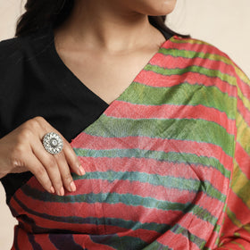  Red Leheriya Tie-Dye Tussar Silk Handloom Saree 