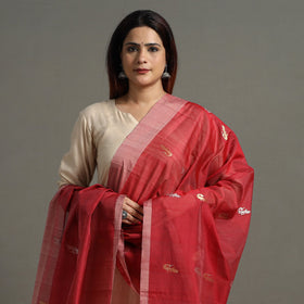  Traditional Chanderi Silk Handloom Zari Buti Dupatta with Tassels 12 