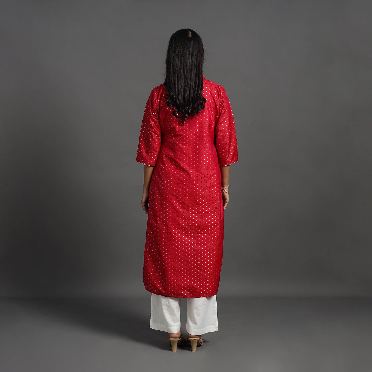Red Traditional Cutwork Zari Buti Banarasi Silk Kurta for Women
