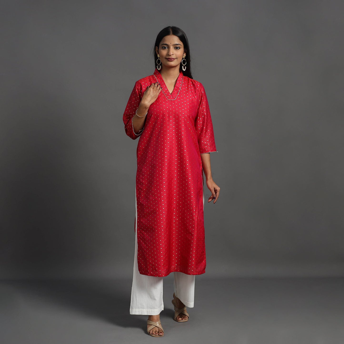 Red Traditional Cutwork Zari Buti Banarasi Silk Kurta for Women