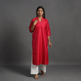 Red Traditional Cutwork Zari Buti Banarasi Silk Kurta for Women