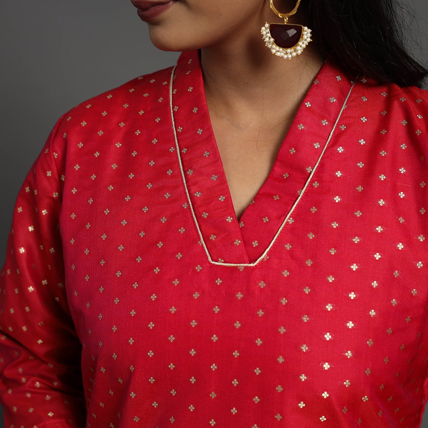 Red Traditional Cutwork Zari Buti Banarasi Silk Kurta for Women