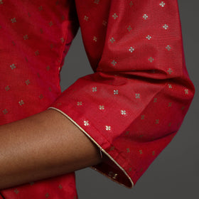 Red Traditional Cutwork Zari Buti Banarasi Silk Kurta for Women