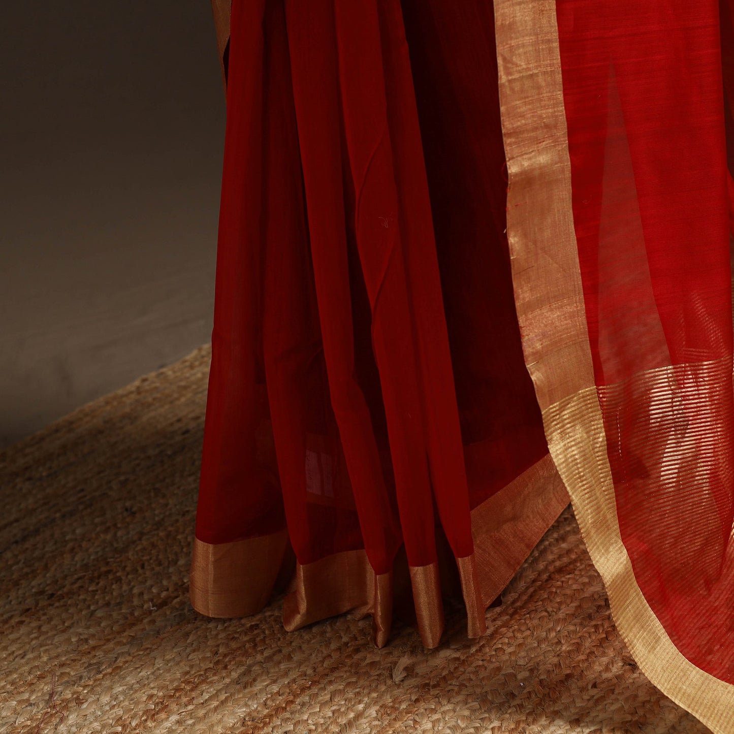Red - traditional handloom chanderi silk saree with zari