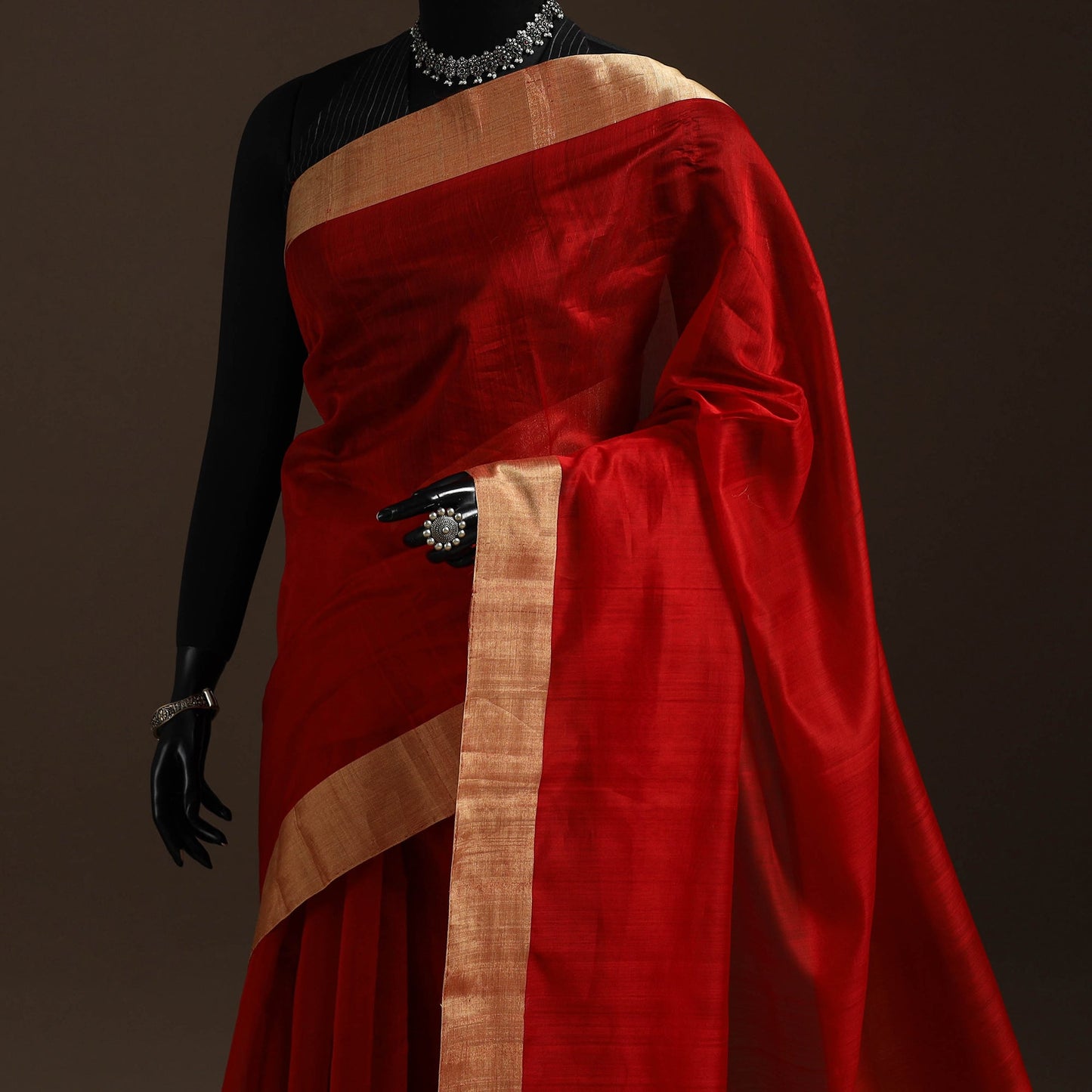 Red - traditional handloom chanderi silk saree with zari