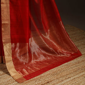 Red - traditional handloom chanderi silk saree with zari