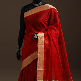 Red - traditional handloom chanderi silk saree with zari