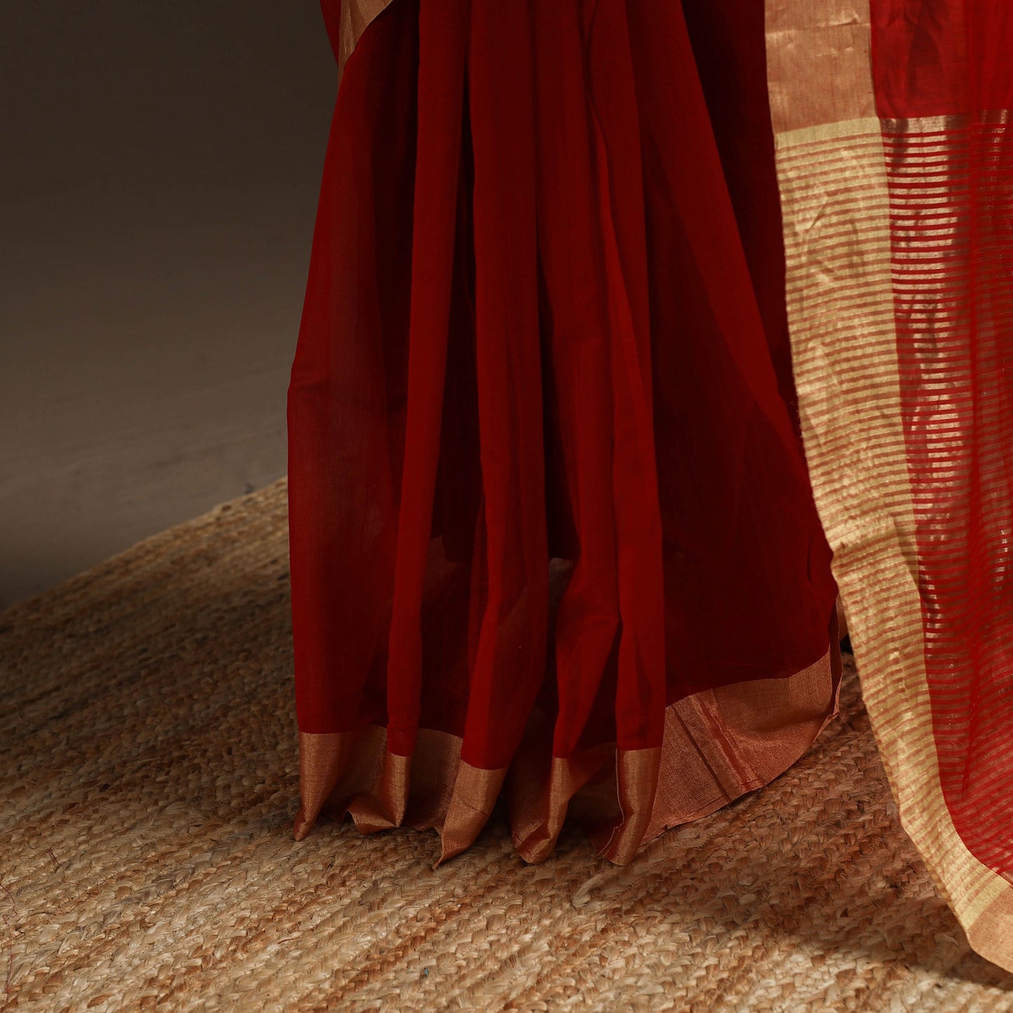 Red - traditional handloom chanderi silk saree with zari