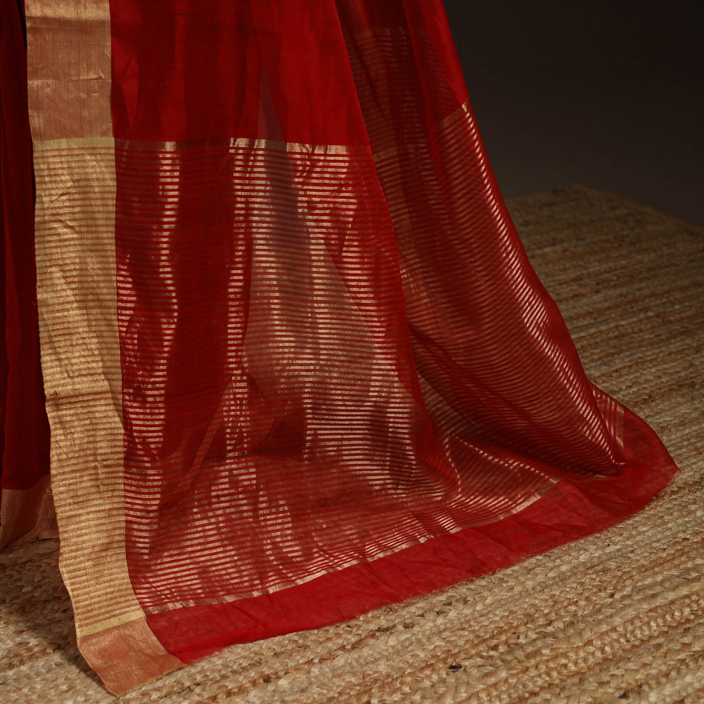 Red - traditional handloom chanderi silk saree with zari