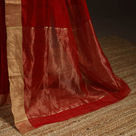 Red - traditional handloom chanderi silk saree with zari