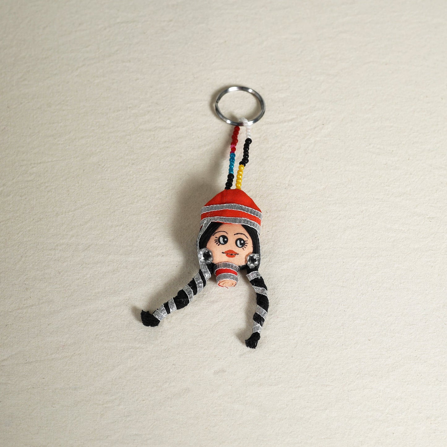 Red Traditional Handmade Rajasthani Doll Face Keychain