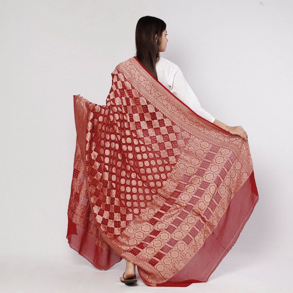  Traditional Kutch Neem Zari Jaal Work Bandhani Tie-Dye Georgette Banarasi Dupatta 