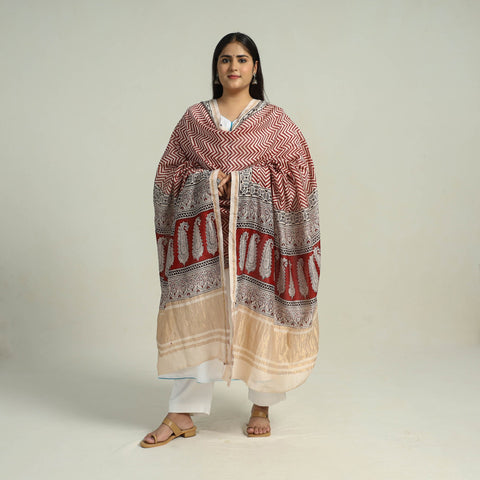 Red - traditional maheshwari silk bagh dupatta 10