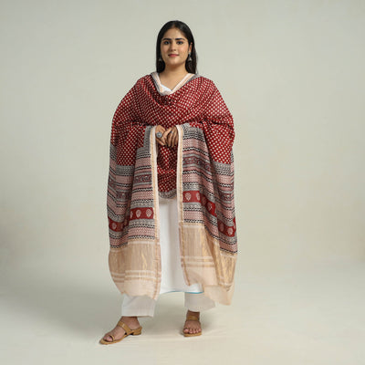Red - traditional maheshwari silk bagh dupatta 15