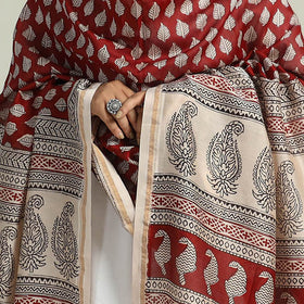 Red - Traditional Maheshwari Silk Bagh Print Dupatta 16