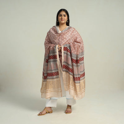 Red - traditional maheshwari silk bagh dupatta 19
