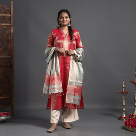  Traditional Maheshwari Tissue Zari Work Cotton Handloom Kurta with Dupatta Set 